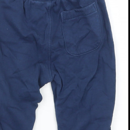 Marks and Spencer Boys Blue  Cotton Jogger Trousers Size 6-9 Months  Drawstring