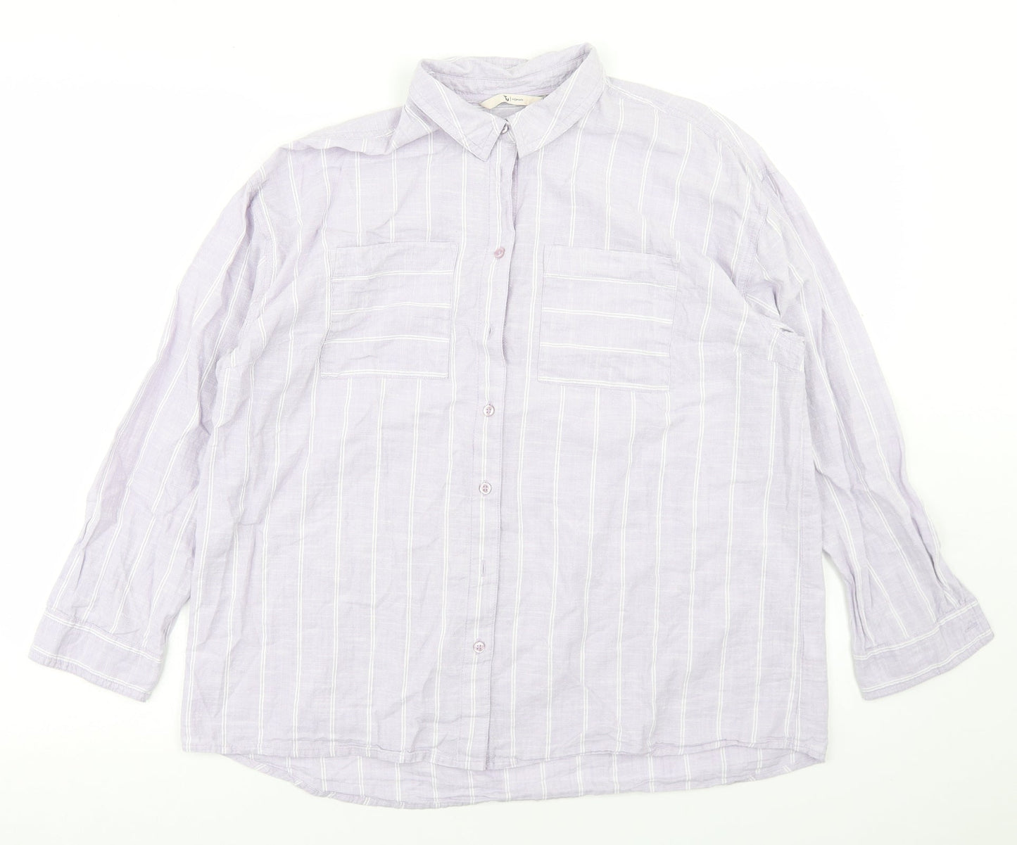 TU Womens Purple Striped Cotton Basic Button-Up Size 14 Collared