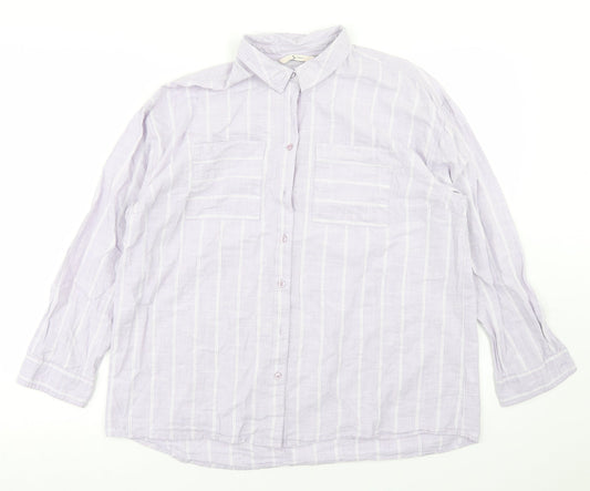 TU Womens Purple Striped Cotton Basic Button-Up Size 14 Collared