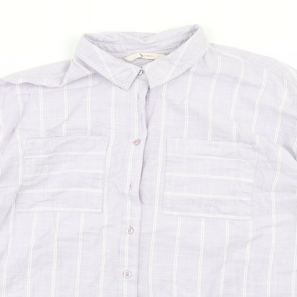 TU Womens Purple Striped Cotton Basic Button-Up Size 14 Collared