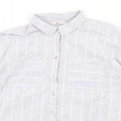TU Womens Purple Striped Cotton Basic Button-Up Size 14 Collared