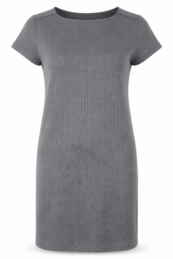 Front view of LERROS women’s grey viscose bodycon, size UK 10, crew neck