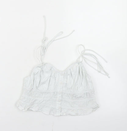 Bershka Womens White  Cotton Cropped T-Shirt Size L Round Neck