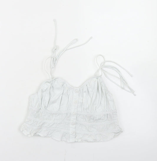 Bershka Womens White  Cotton Cropped T-Shirt Size L Round Neck