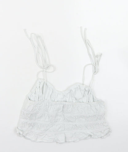 Bershka Womens White  Cotton Cropped T-Shirt Size L Round Neck