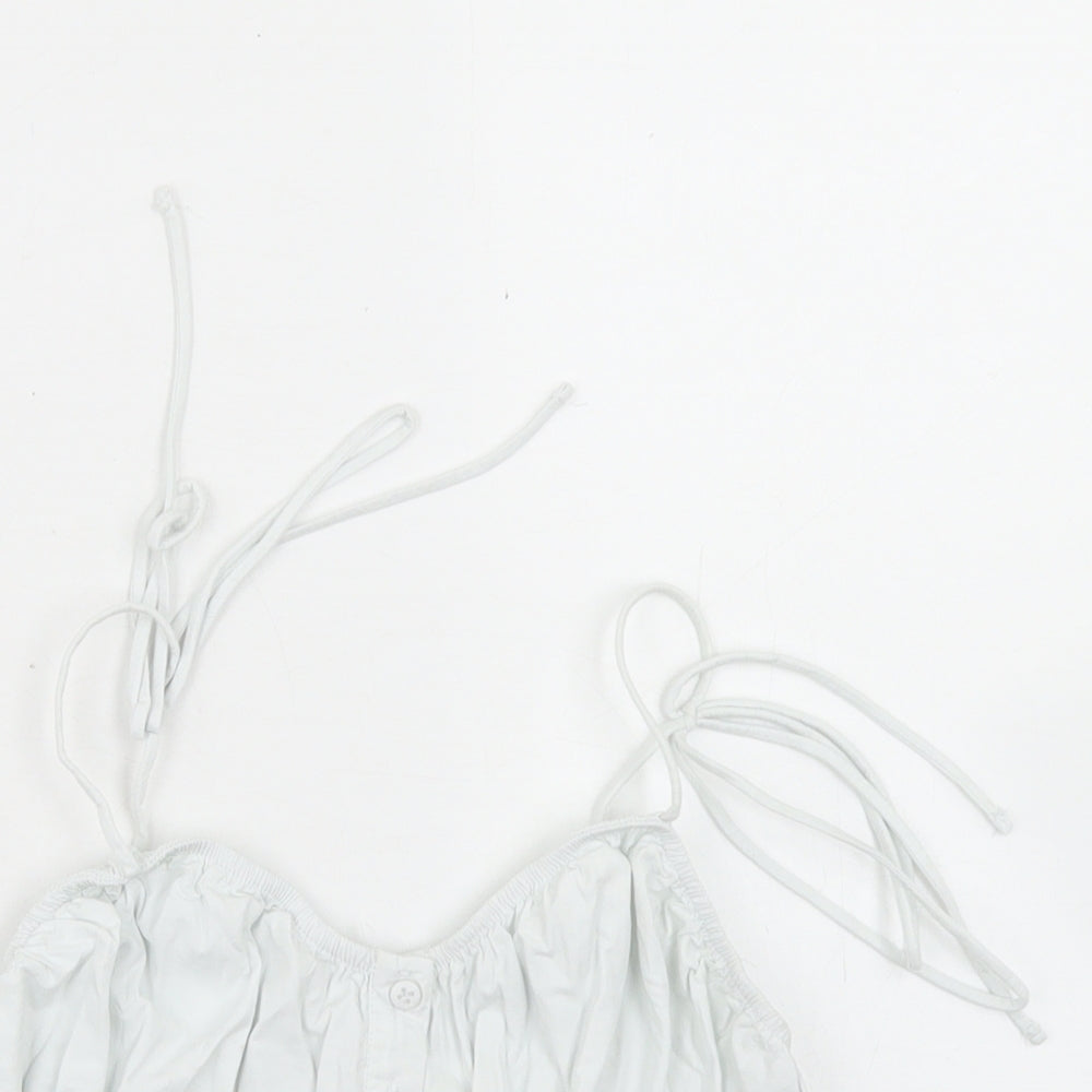 Bershka Womens White  Cotton Cropped T-Shirt Size L Round Neck