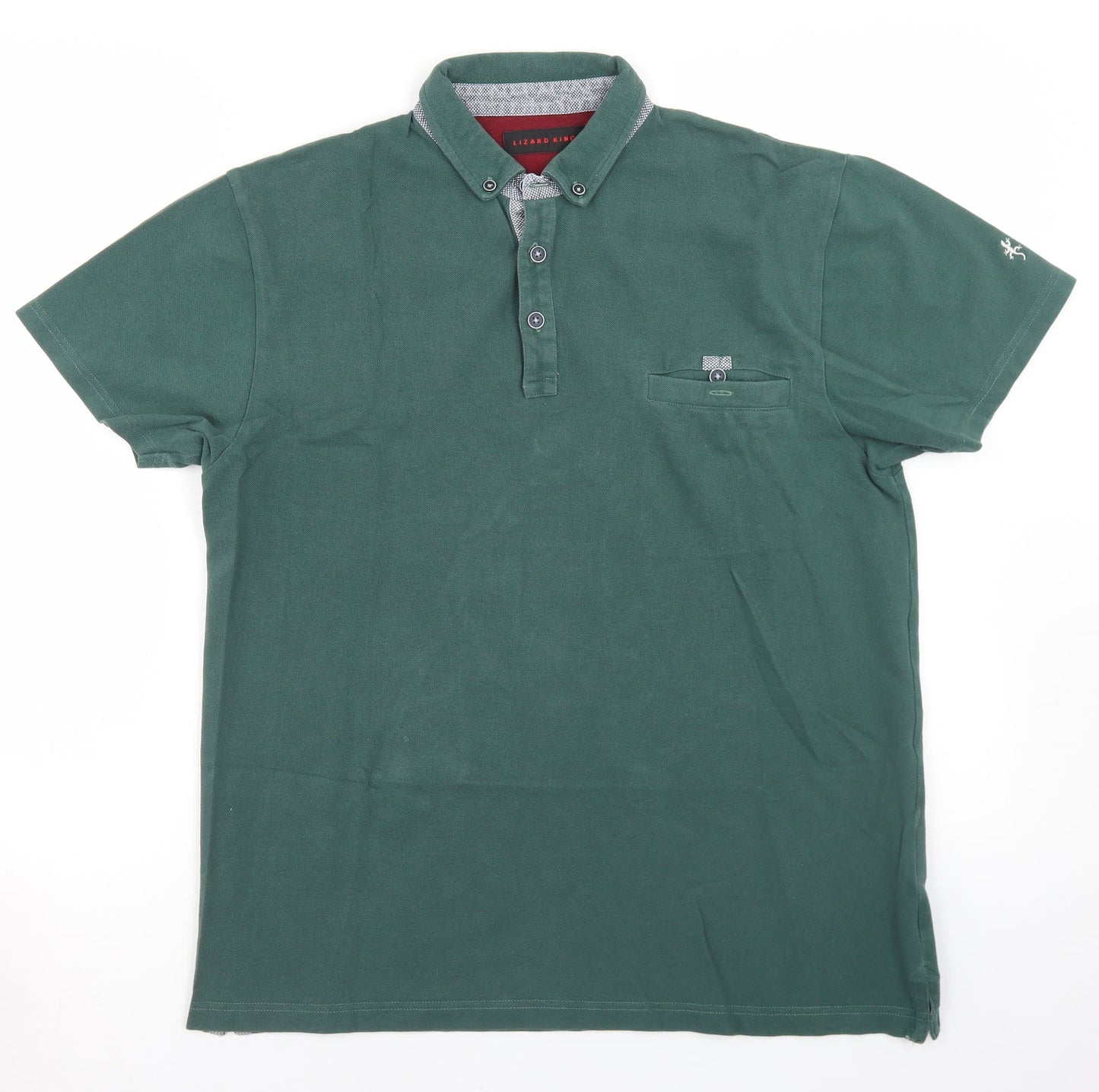 Lizard King Mens Green  Cotton  Polo Size M Collared Button