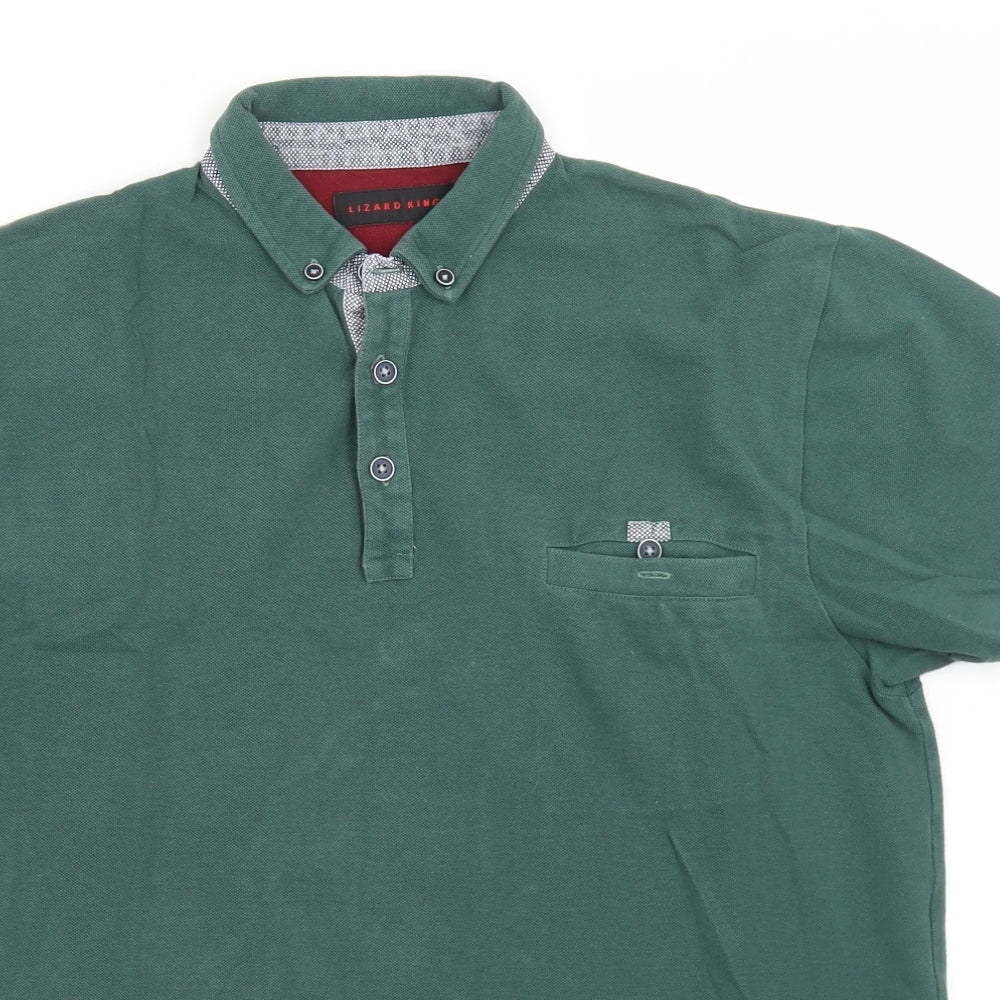 Lizard King Mens Green  Cotton  Polo Size M Collared Button