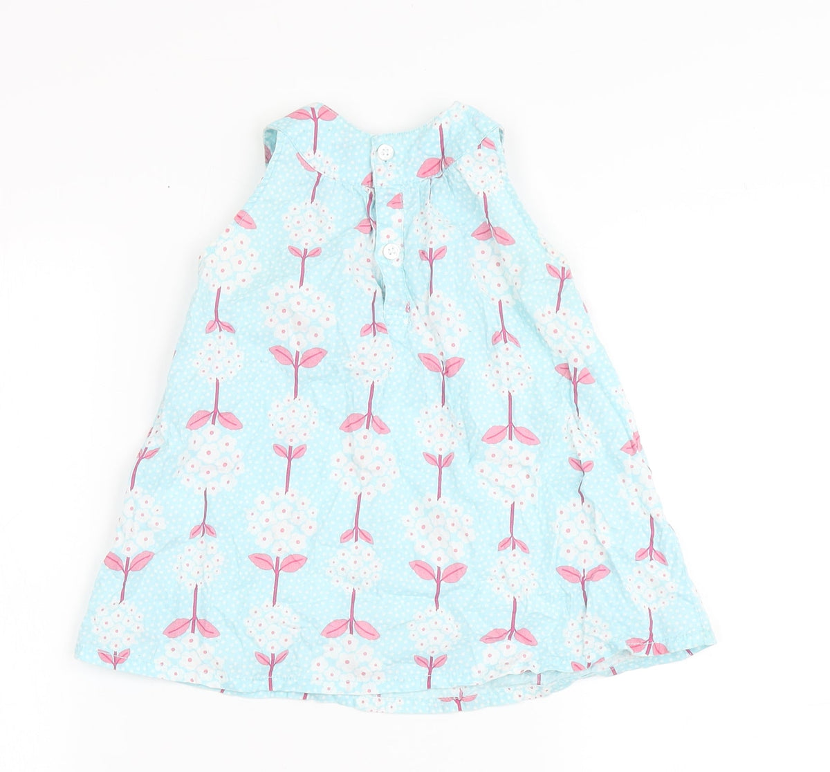 Back view of H&M girls’ blue 100% cotton basic blouse, size 9-12, months round neck pullover