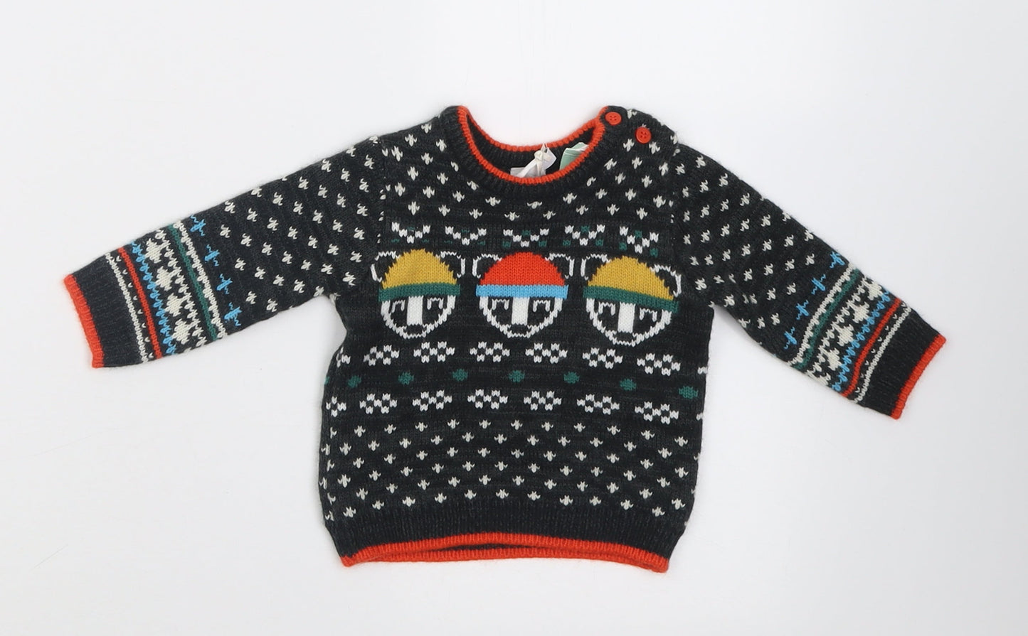 Mini Club Boys Grey Geometric Acrylic Pullover Jumper Size 0-3 Months  Button