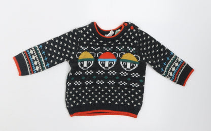 Mini Club Boys Grey Geometric Acrylic Pullover Jumper Size 0-3 Months  Button