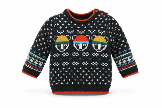 Mini Club Boys Grey Geometric Acrylic Pullover Jumper Size 0-3 Months  Button