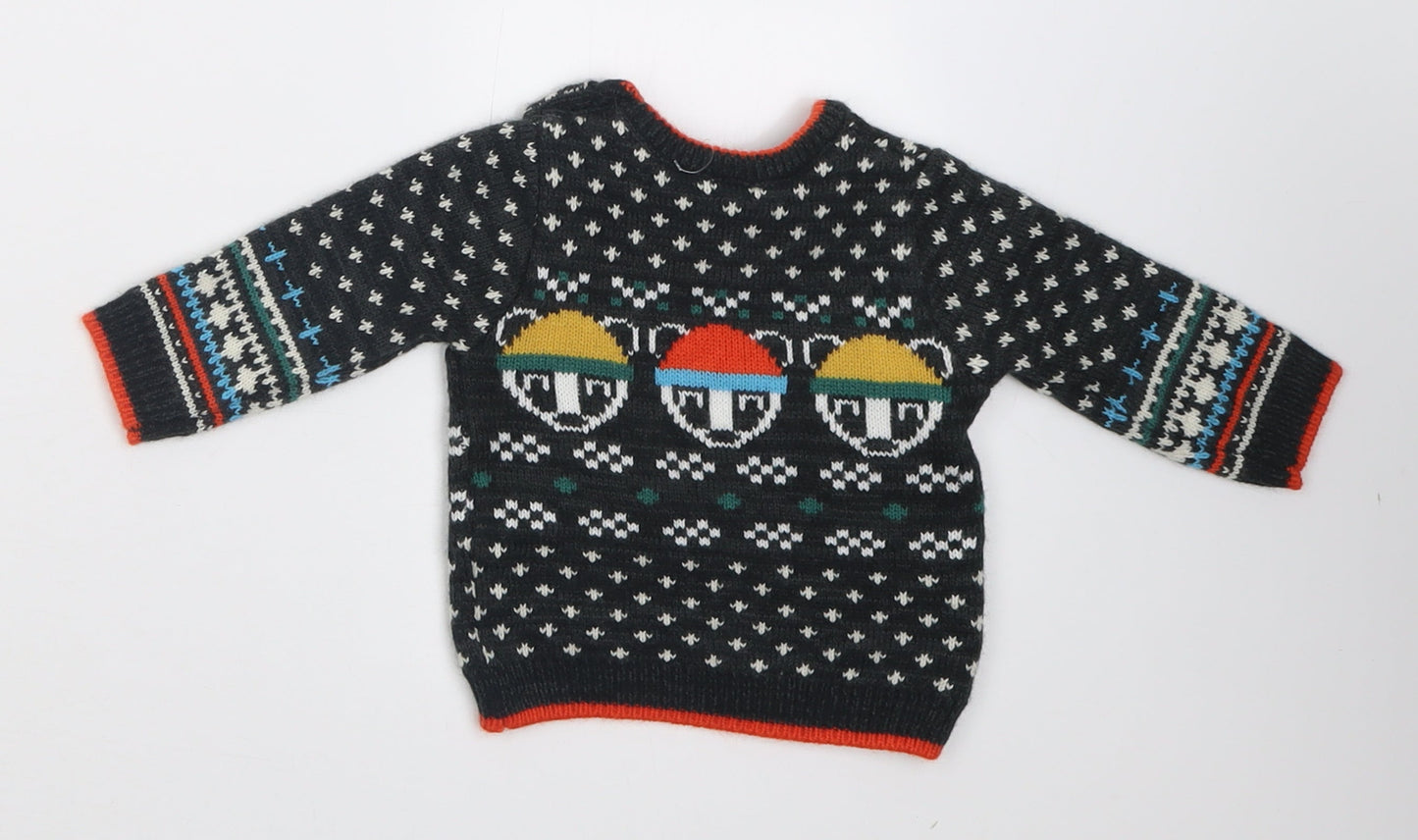 Mini Club Boys Grey Geometric Acrylic Pullover Jumper Size 0-3 Months  Button