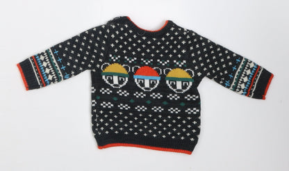 Mini Club Boys Grey Geometric Acrylic Pullover Jumper Size 0-3 Months  Button
