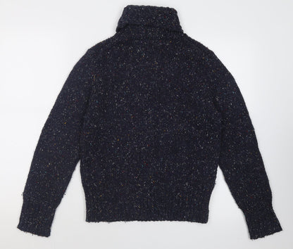 Back view of U2 women’s blue roll neck acrylic jumper, size M