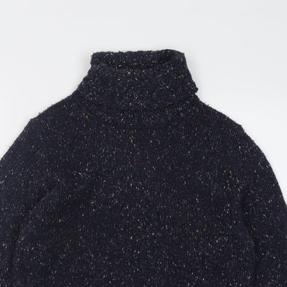 Close-up detail of U2 women’s blue roll neck acrylic jumper, size M
