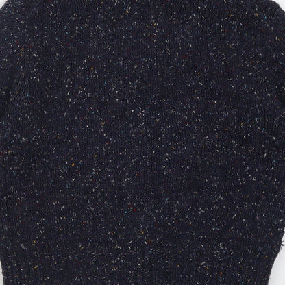 Brand and care label for U2 women’s blue roll neck acrylic jumper, size M