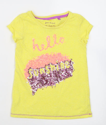 Additional front view of Next girls’ yellow polyester basic t-shirt, size 7, years crew neck pullover
