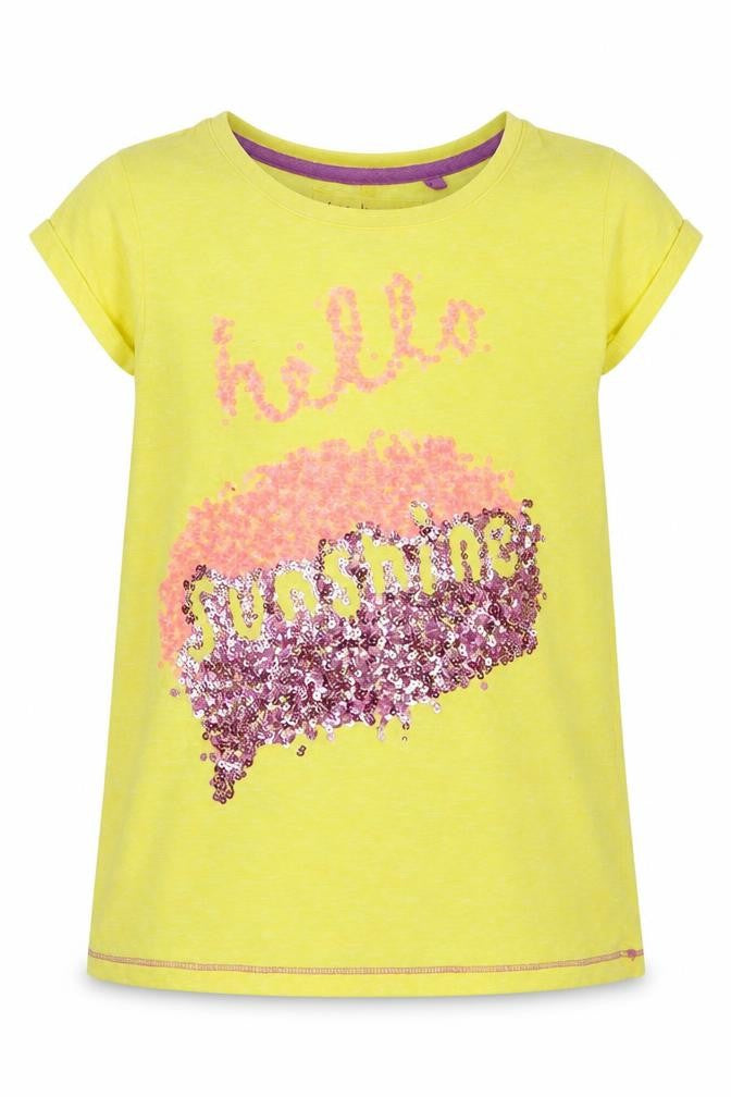Front view of Next girls’ yellow polyester basic t-shirt, size 7, years crew neck pullover
