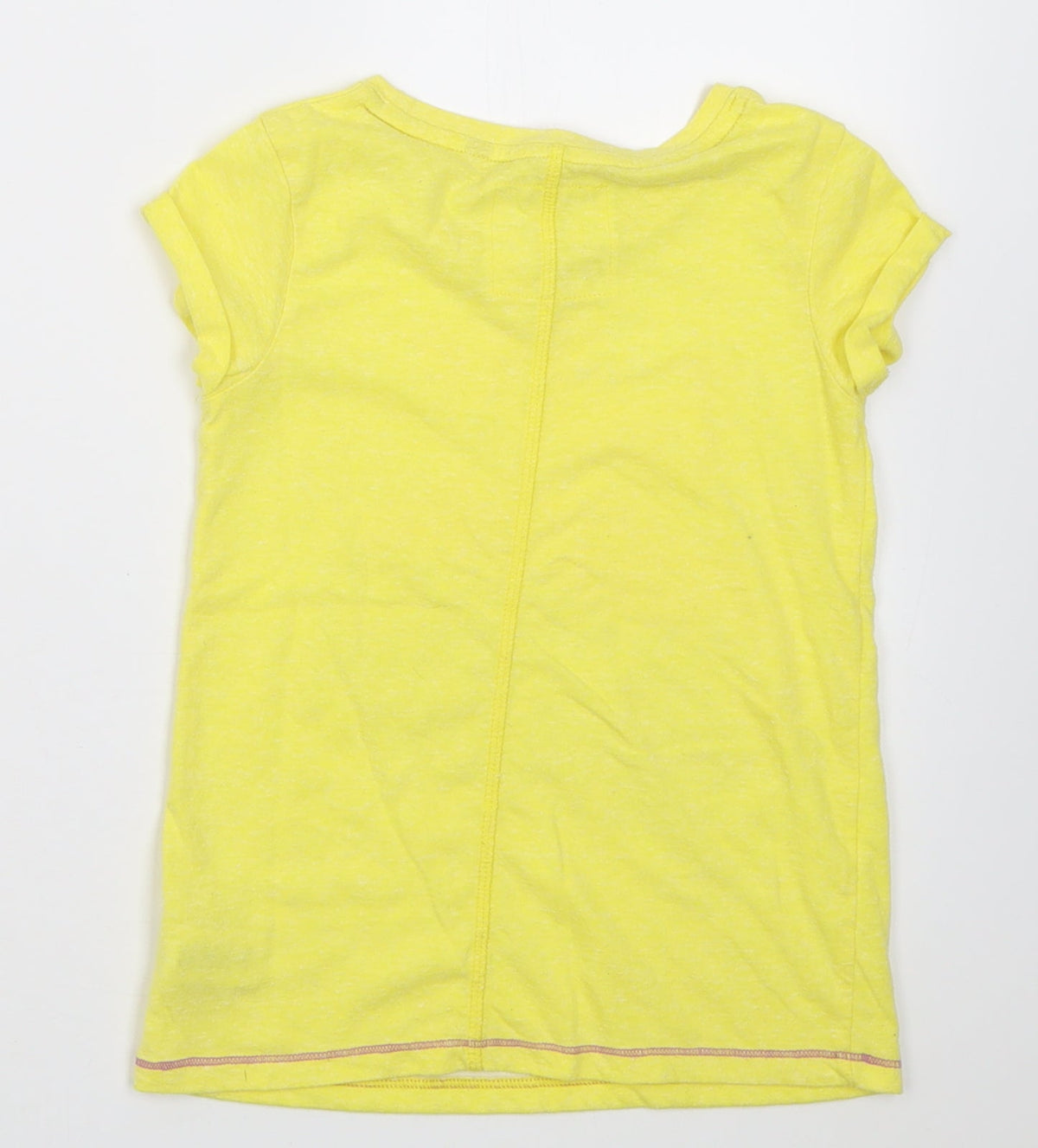 Back view of Next girls’ yellow polyester basic t-shirt, size 7, years crew neck pullover