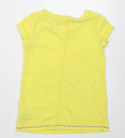Back view of Next girls’ yellow polyester basic t-shirt, size 7, years crew neck pullover