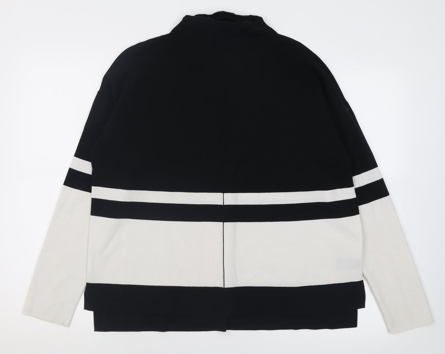 TU Womens Black High Neck Striped Polyamide Pullover Jumper Size 14