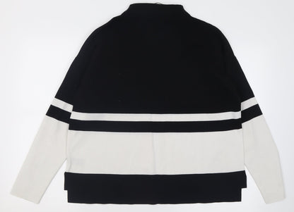 TU Womens Black High Neck Striped Polyamide Pullover Jumper Size 14