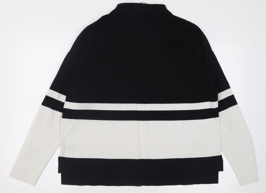 TU Womens Black High Neck Striped Polyamide Pullover Jumper Size 14