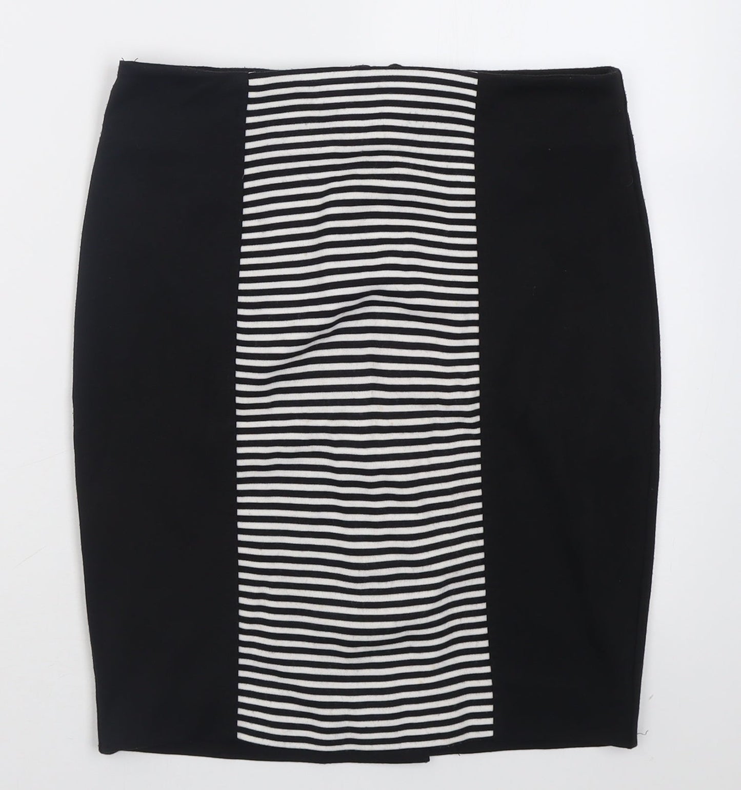 ET VOUS Womens Black Striped Polyester A-Line Skirt Size 10   Button