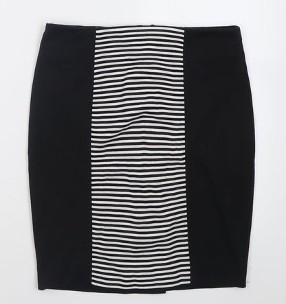 ET VOUS Womens Black Striped Polyester A-Line Skirt Size 10   Button