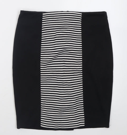 ET VOUS Womens Black Striped Polyester A-Line Skirt Size 10   Button