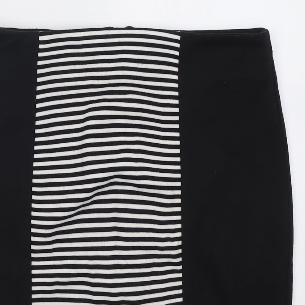ET VOUS Womens Black Striped Polyester A-Line Skirt Size 10   Button