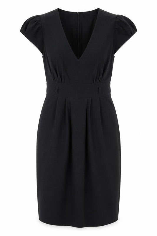 Front view of Atmosphere women’s grey polyester a-line, size UK 8, v-neck zip