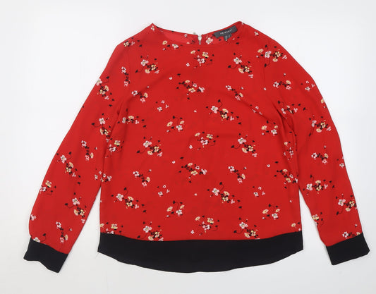 Primark Womens Red Floral Polyester Basic Blouse Size 10 Crew Neck