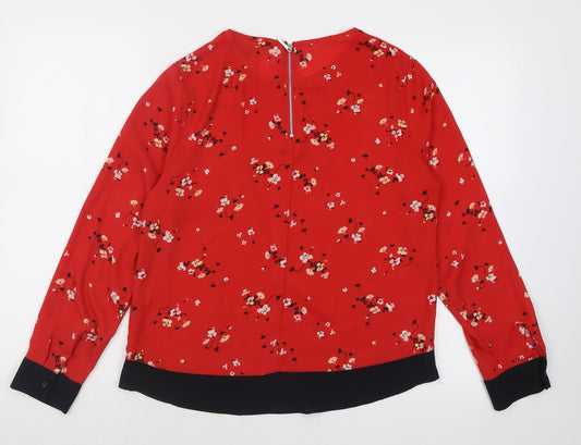 Primark Womens Red Floral Polyester Basic Blouse Size 10 Crew Neck