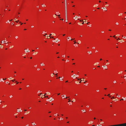 Primark Womens Red Floral Polyester Basic Blouse Size 10 Crew Neck