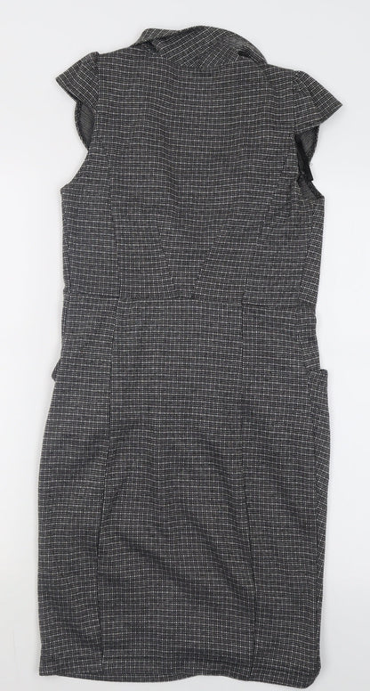 Atmosphere Womens Grey Check Polyester Bodycon  Size 8  Roll Neck Pullover