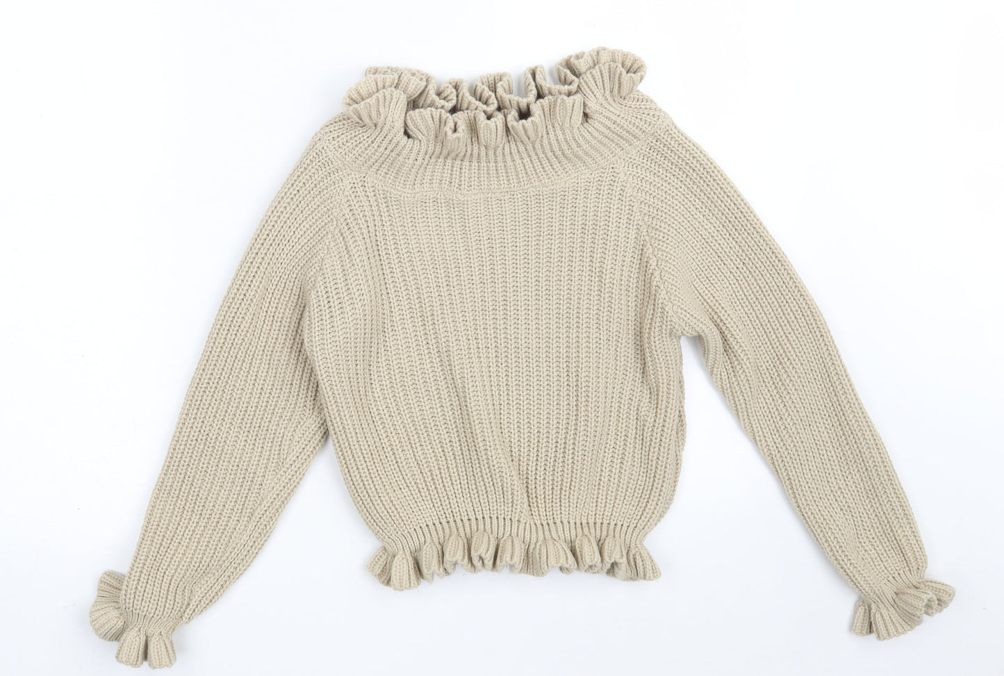 Influence Womens Beige Boat Neck  Acrylic Pullover Jumper Size S