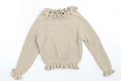 Influence Womens Beige Boat Neck  Acrylic Pullover Jumper Size S