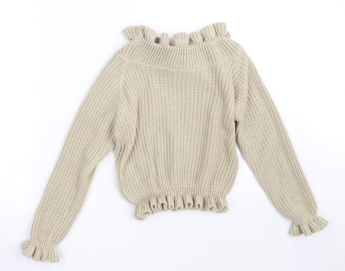 Influence Womens Beige Boat Neck  Acrylic Pullover Jumper Size S