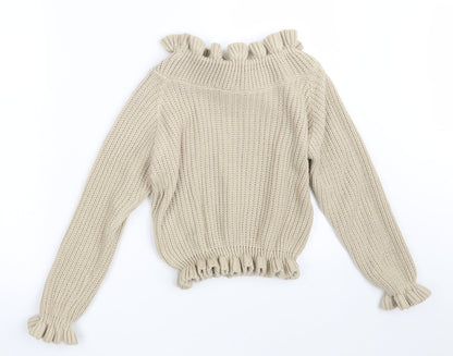 Influence Womens Beige Boat Neck  Acrylic Pullover Jumper Size S