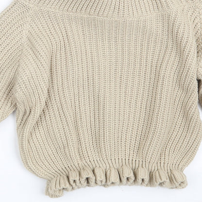 Influence Womens Beige Boat Neck  Acrylic Pullover Jumper Size S