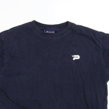 Close-up detail of Patrick boys’ blue 100% cotton basic t-shirt, size 13, years round neck