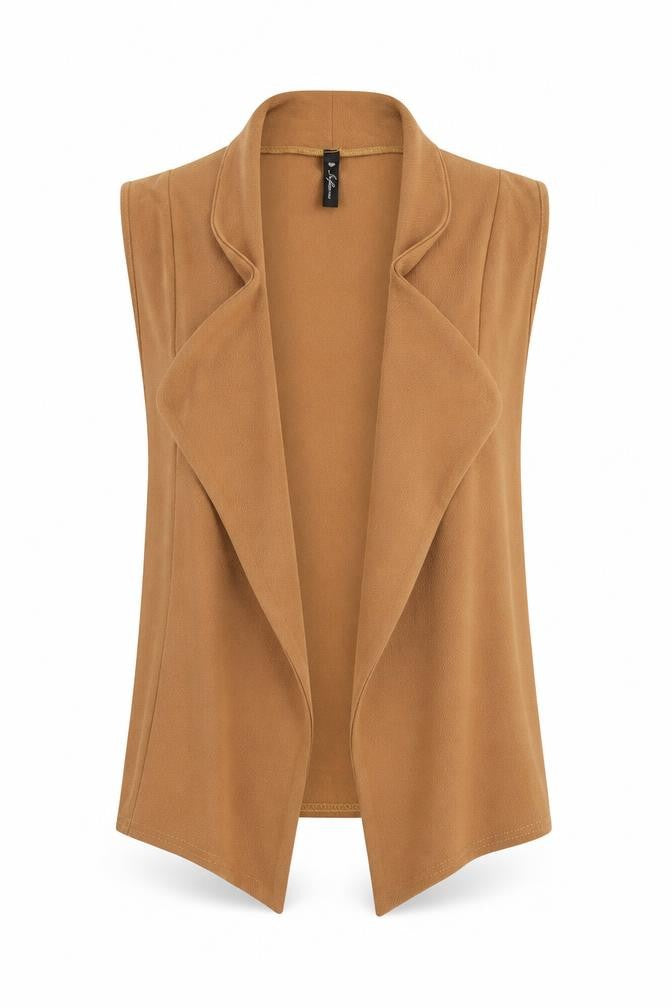 Front view of Influence women’s brown v-neck polyester wrap jumper, size UK 10