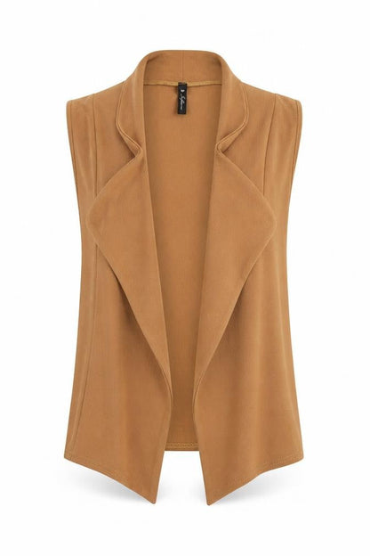 Front view of Influence women’s brown v-neck polyester wrap jumper, size UK 10