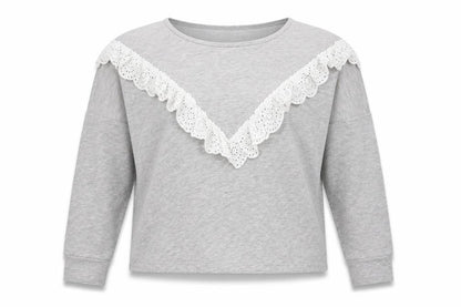Front view of Pep&Co women’s grey polyester pullover sweatshirt, size UK 16, pullover - cropped