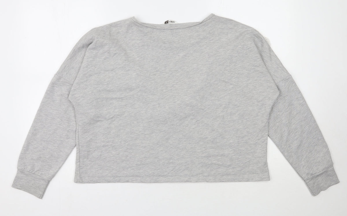 Back view of Pep&Co women’s grey polyester pullover sweatshirt, size UK 16, pullover - cropped