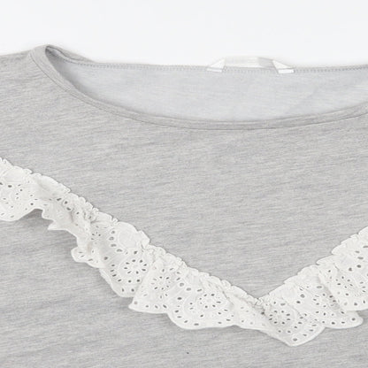 Close-up detail of Pep&Co women’s grey polyester pullover sweatshirt, size UK 16, pullover - cropped