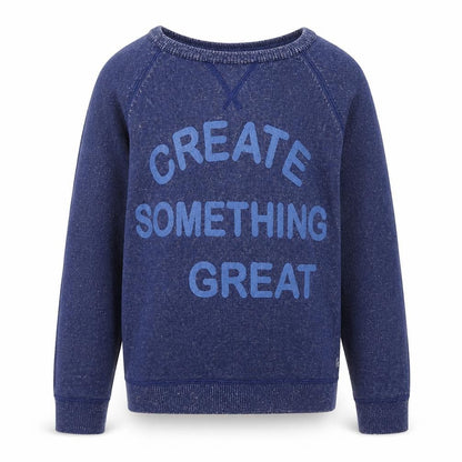 Front view of Okaidi boys’ blue cotton pullover sweatshirt, size 6, years pullover