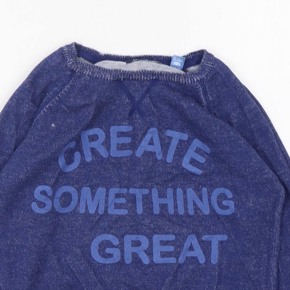 Close-up detail of Okaidi boys’ blue cotton pullover sweatshirt, size 6, years pullover